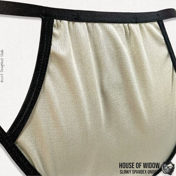 DOLLS KILL X HOUSE OF WIDOW SLINKY SPANDEX UNDIES IN OFF WHITE CHAMPAGNE PEARL M - Picture 6 of 11